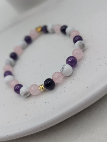 Edelsteinarmband  „Heart Balance“ | Rosenquarz, Amethyst & Howlith | 1095