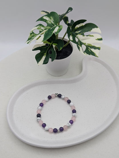 Edelsteinarmband  „Heart Balance“ | Rosenquarz, Amethyst & Howlith | 1095