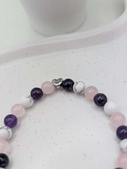 Edelsteinarmband  „Heart Balance“ | Rosenquarz, Amethyst & Howlith | 1095