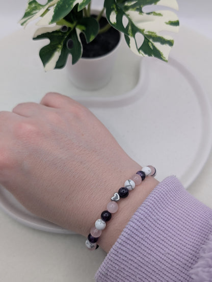 Edelsteinarmband  „Heart Balance“ | Rosenquarz, Amethyst & Howlith | 1095