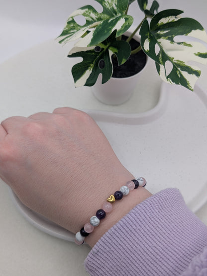 Edelsteinarmband  „Heart Balance“ | Rosenquarz, Amethyst & Howlith | 1095