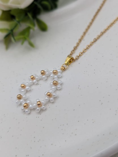 Edelstahlkette mit Blümchen aus Miyuki-Perlen | 1100