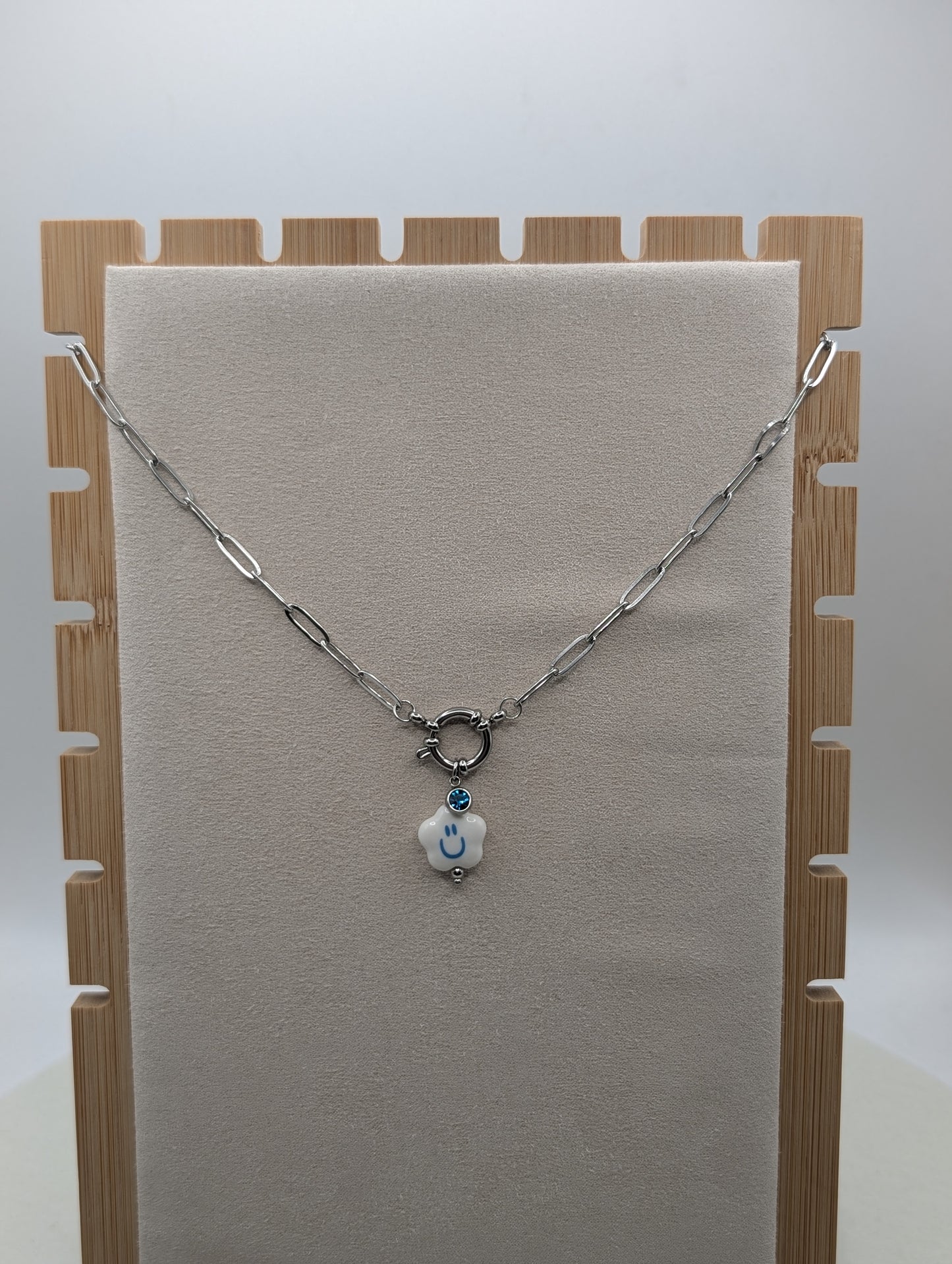 "Good Mood Necklace" Smiley Halskette – Edelstahl – personalisierbarer Kristallanhänger | 1105