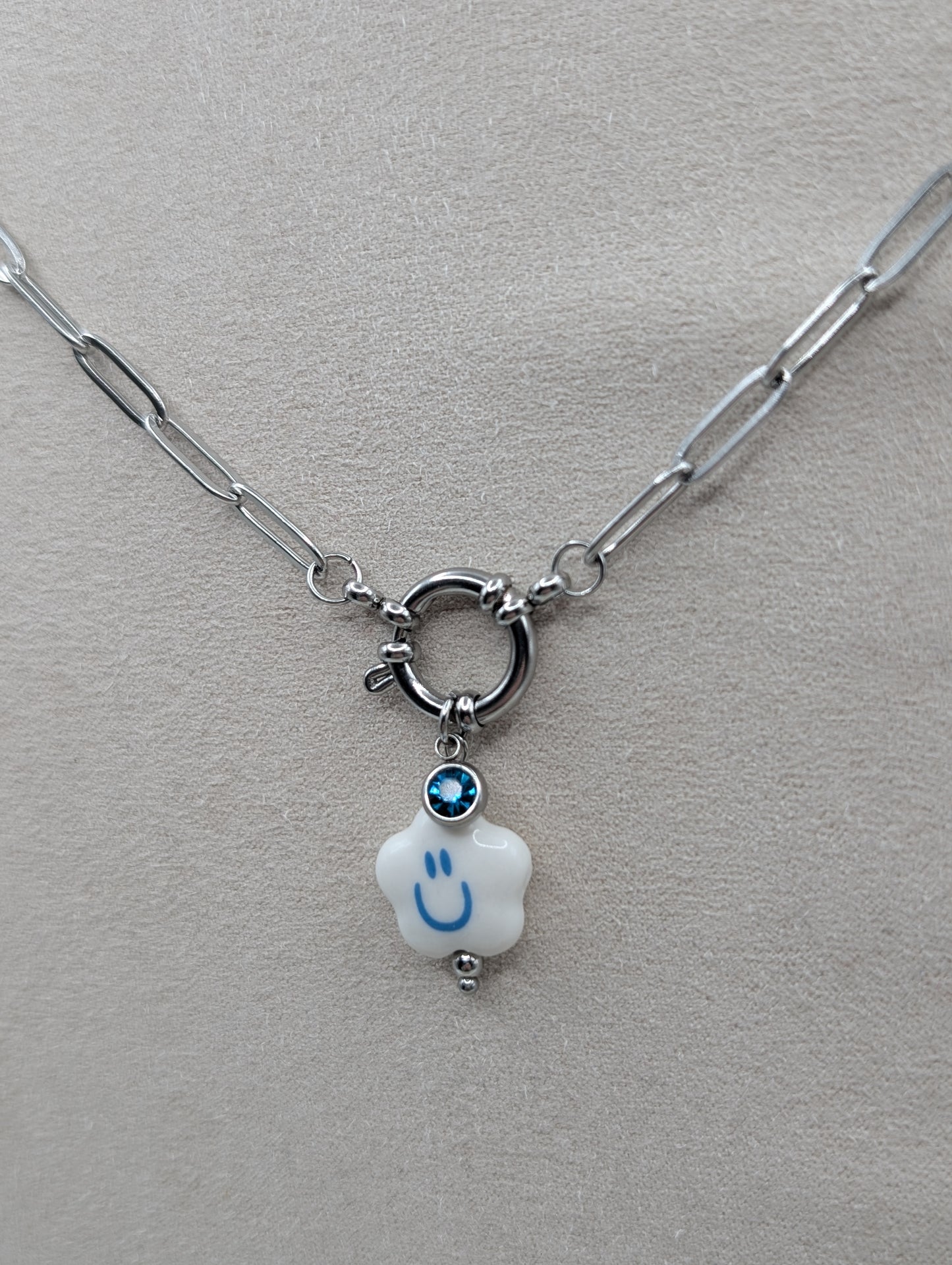 "Good Mood Necklace" Smiley Halskette – Edelstahl – personalisierbarer Kristallanhänger | 1105