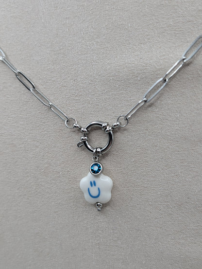 "Good Mood Necklace" Smiley Halskette – Edelstahl – personalisierbarer Kristallanhänger | 1105