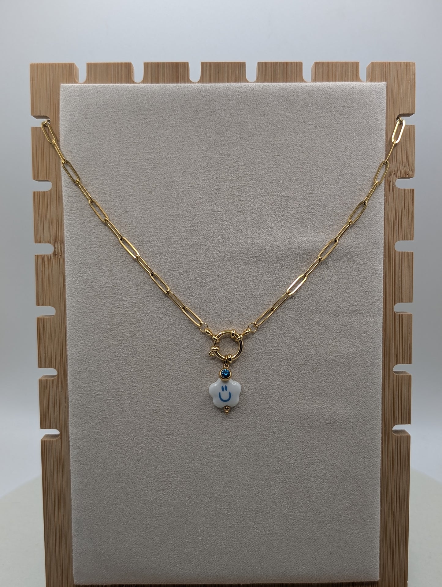 "Good Mood Necklace" Smiley Halskette – Edelstahl – personalisierbarer Kristallanhänger | 1105
