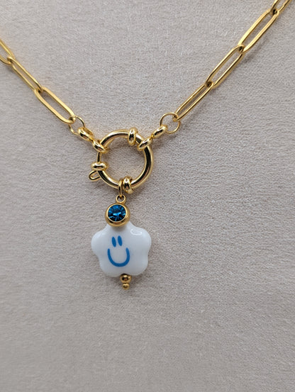 "Good Mood Necklace" Smiley Halskette – Edelstahl – personalisierbarer Kristallanhänger | 1105