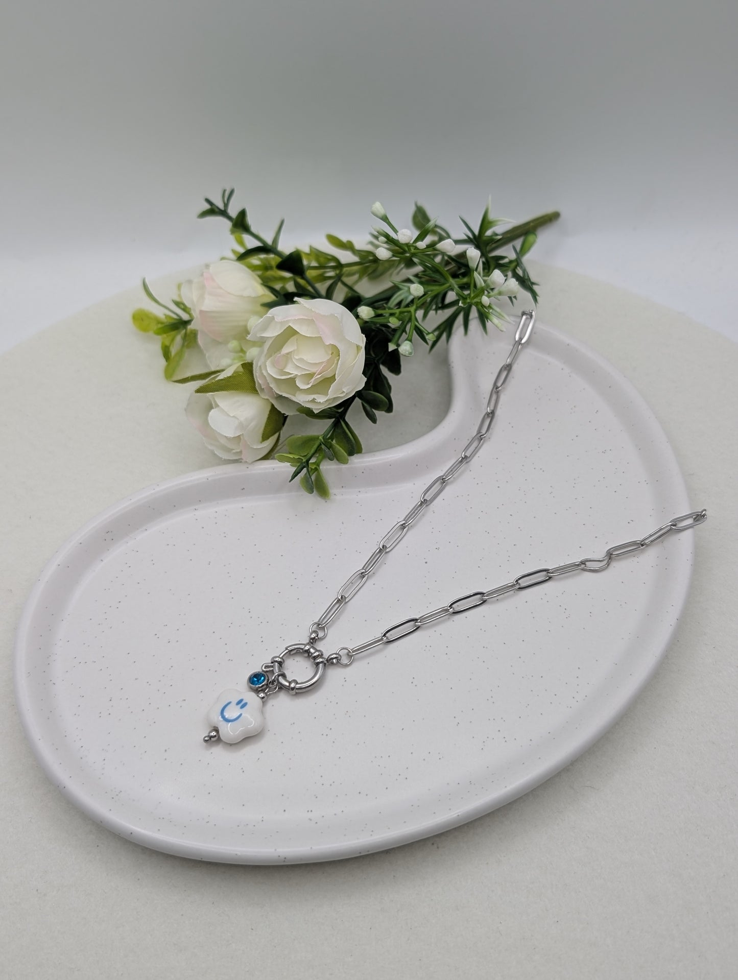 "Good Mood Necklace" Smiley Halskette – Edelstahl – personalisierbarer Kristallanhänger | 1105