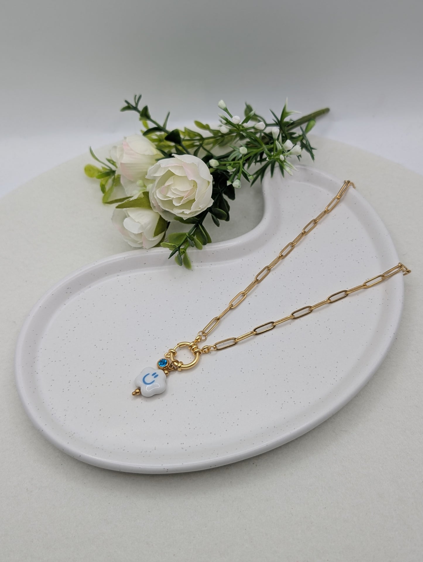 "Good Mood Necklace" Smiley Halskette – Edelstahl – personalisierbarer Kristallanhänger | 1105