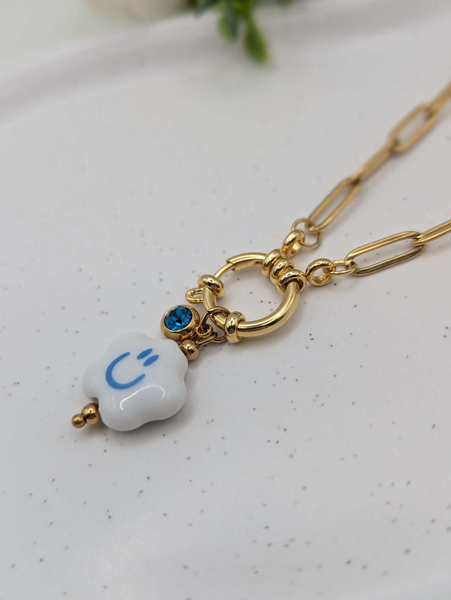 "Good Mood Necklace" Smiley Halskette – Edelstahl – personalisierbarer Kristallanhänger | 1105