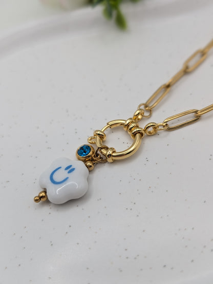 "Good Mood Necklace" Smiley Halskette – Edelstahl – personalisierbarer Kristallanhänger | 1105