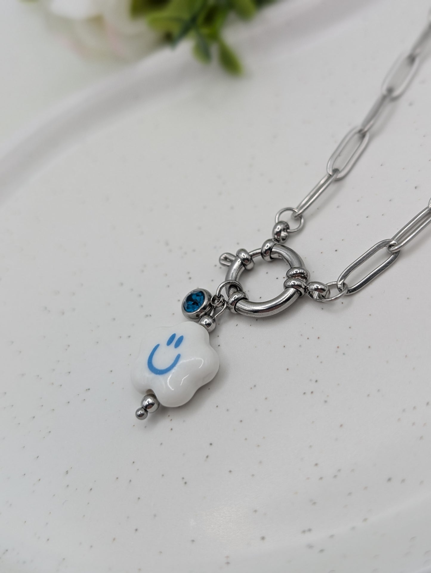 "Good Mood Necklace" Smiley Halskette – Edelstahl – personalisierbarer Kristallanhänger | 1105