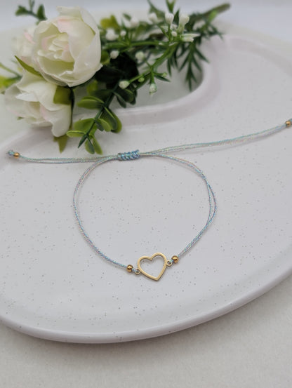 Makramee Armband mit Herz aus Edelstahl – irisierendes Band | 1118