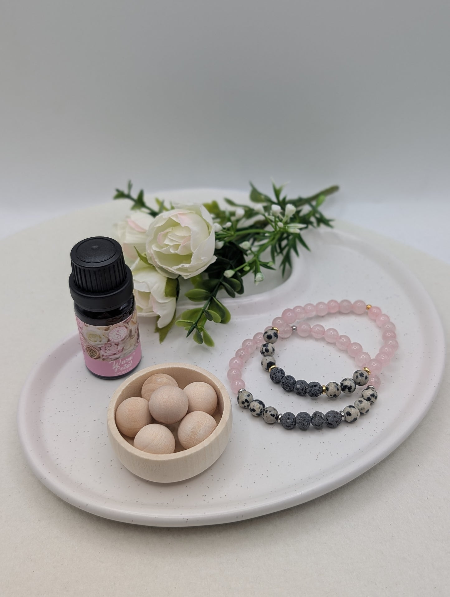 Aromatherapie Set – Natursteinarmband & Mini Diffuser aus Lotus-Holz | 1119