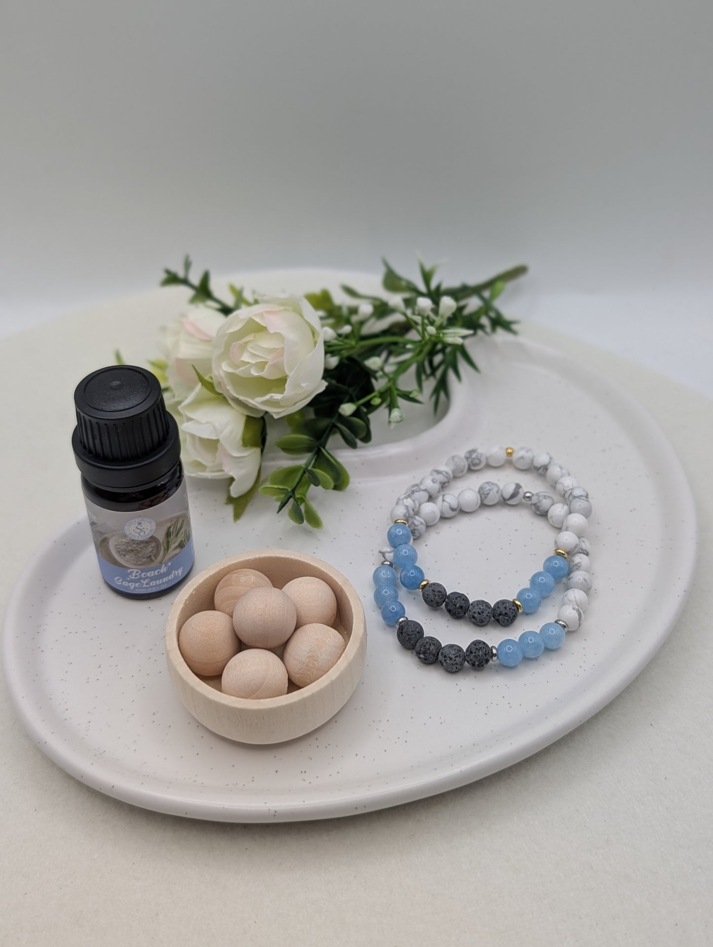 Aromatherapie Set – Natursteinarmband & Mini Diffuser aus Lotus-Holz | 1119