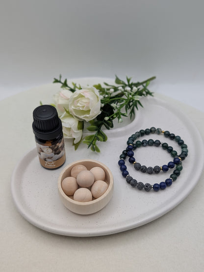 Aromatherapie Set – Natursteinarmband & Mini Diffuser aus Lotus-Holz | 1119
