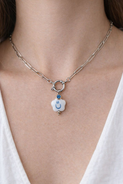 "Good Mood Necklace" Smiley Halskette – Edelstahl – personalisierbarer Kristallanhänger | 1105