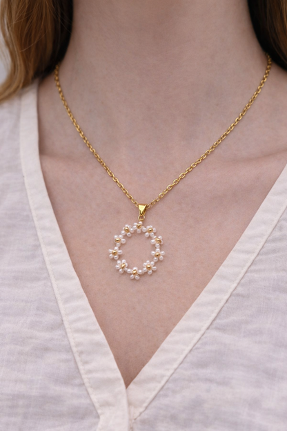 Edelstahlkette mit Blümchen aus Miyuki-Perlen | 1100