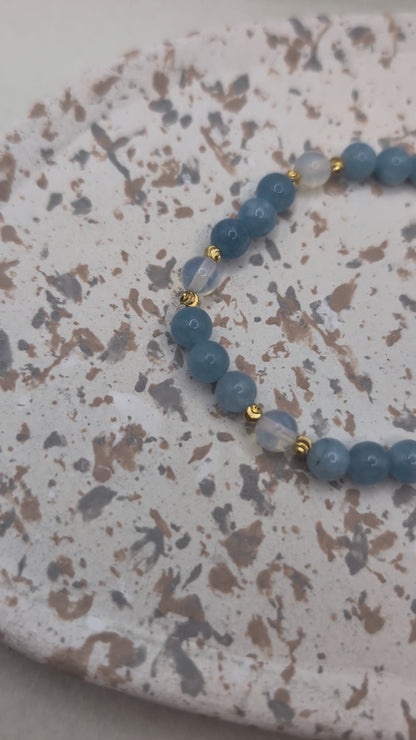 Edelstein-Armband „Opal Sky“ – Aquamarin & Opal · Handmade · Edelstahl Gold oder Silber | 1017